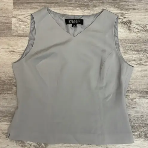 Kasper Light Gray Zip Side Sleeveless V-Neck Tank Top Silky Lining Size 6P