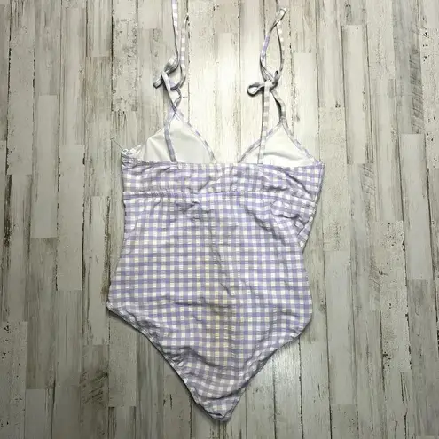 Kona Sol Women's Purple Gingham One Piece Swimsuit XL Shoulder Tie
