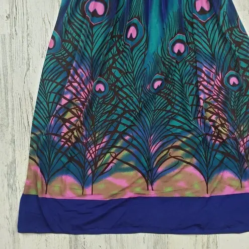 NWT Ace Fashioned Smocked Peacock Feather Summer Dress Women's Size Medium Blue