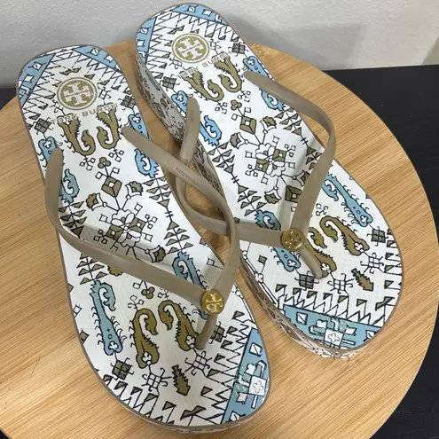 Tory Burch  Patterned Platform Wedge Thong‎ Sandals Thandie All Over Print thumbnail 2