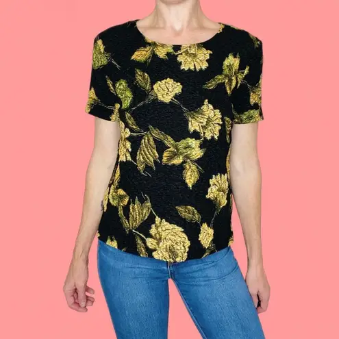 French Laundry Vintage Y2K Black & Yellow Gold Floral Printed Shirt