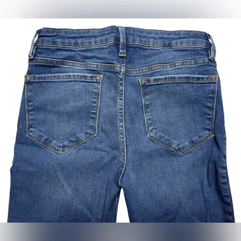 Free People  Mid Rise Fringe Boot Crop Jeans Raw Hem Medium Wash Womens 27