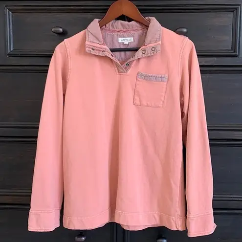 Orvis Women’s Medium Blush Pink/Orange 1/4 Snap Flip Cuff Pullover‎ Sweatshirt