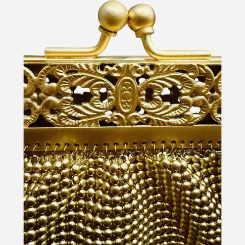 Whiting & Davis New Gold Mesh Filigree Frame Chain Bag Hollywood Glam Clutch