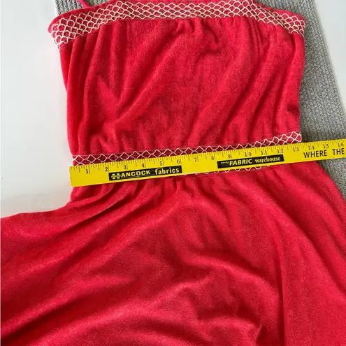 Vintage 70’s 80’s Ginger Snaps Coral Red White Terrycloth Dolphin Hem Midi Dress