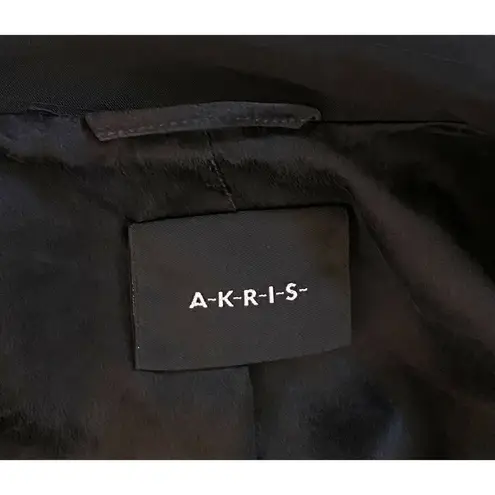 Akris $1400 44 US 12 100% Wool Jacket Short Blazer 3 Button Black Stripe Pockets