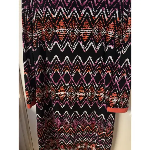 Donna Ricco New York Shift Dress Size 14 Pink/orange/black Zig Zag Pattern