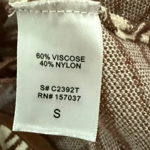 Et Clet Animal Print Knit Two-Tone Sweater Tie-Front Cardigan Bow Brown Sz Small