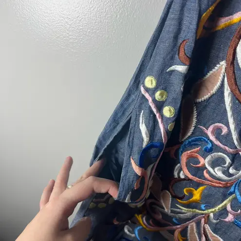 Holding Horses Anthropologie Folklore Embroidered Chambray Dress Western Size 0