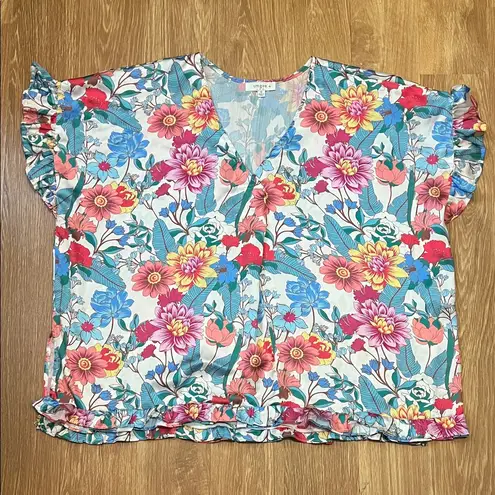 Umgee  Multicolor Floral Ruffle Blouse XL like new. V neck - Image 1