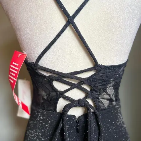 Black lace shimmer sexy fairy Y2K moto party maxi dress cocktail formal Size 5