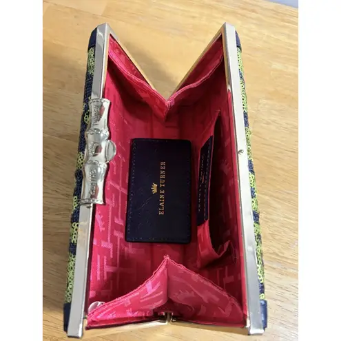 Elaine Turner Green Navy Embellished Clutch Mini Bag With Mirror