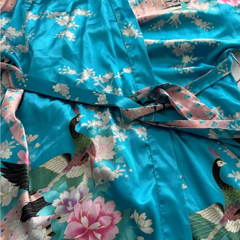 Applesauce teal blue satin peacock floral silk