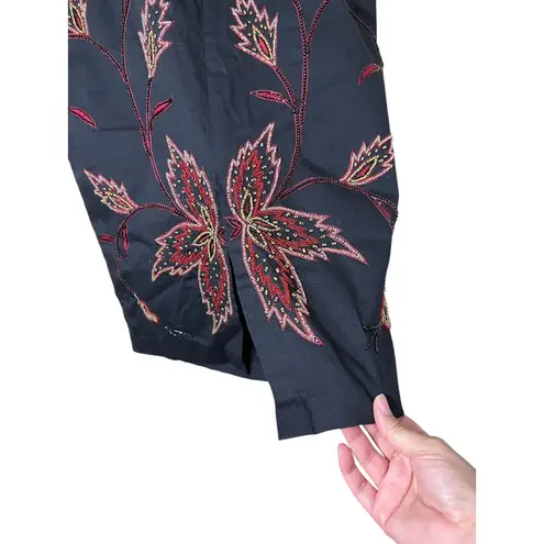 Vintage DOLCE Apparel Black Floral Beaded Embellished Skirt Womens size Small