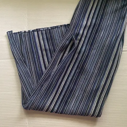 Becca swim women’s blue stripe crochet open leg boho beach pants, size medium