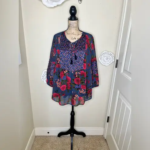 Daniel Rainn NTM: Multicolored Mixed Media Floral Peasant Blouse Size 1X