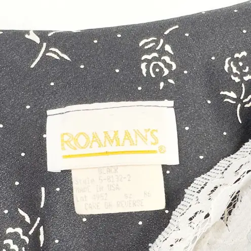 VTG Roamans Plus Size 24W Nightgown Black Floral Lace Semi Sheer Midi 1392