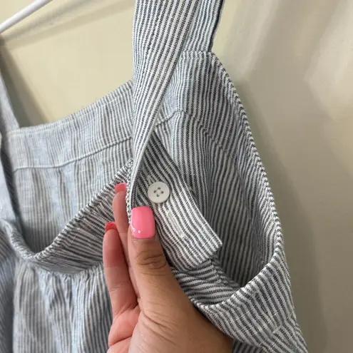 NEW Quince 100% European Linen Square Neck Jumpsuit Blue Pinstripe Size Large