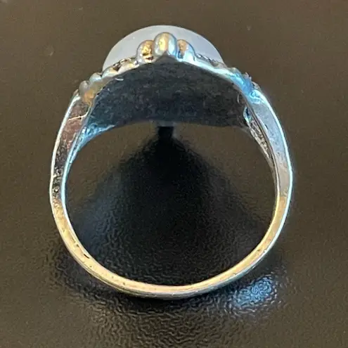 Oval simulated opal silver plated ring size 5.25