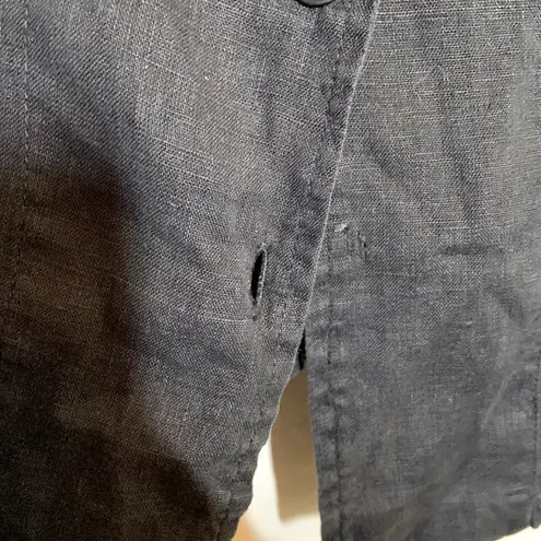 Flax  Button Up Shirt 100% Linen Short Sleeve Lagenlook Box Fit Black Medium