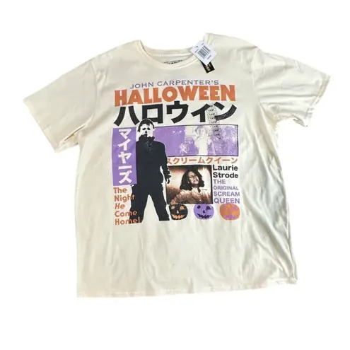 New Halloween Michael Myers Laurie Strode Graphic Tee Size Large Tan