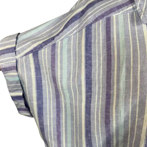 Terra & Sky 1X-Large (16W-18W) Top Button-Up Dolman Sleeves Striped Linen Blend - Image 3