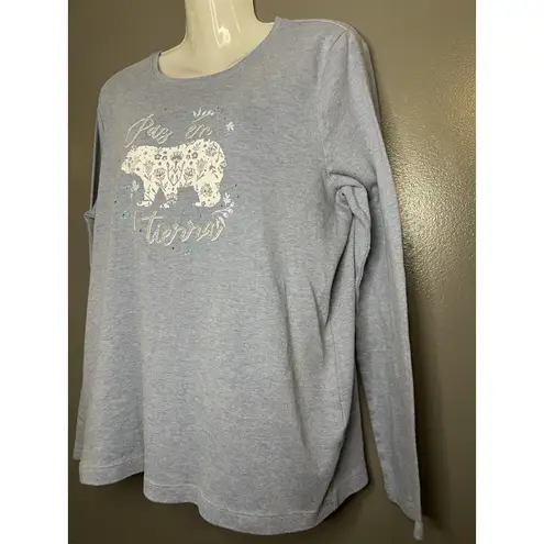 Croft & Barrow  Shirt Womens Large Blue Classic Tee Paz En La Tierra Bear