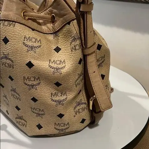 MCM Beige and Black Logo Shoulder Bag with COA