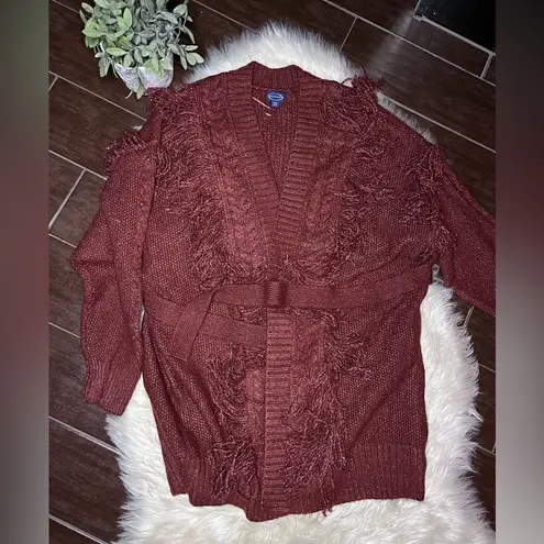 Scoop rust fringe cardigan sweater w/belt sz XXL(20) Red