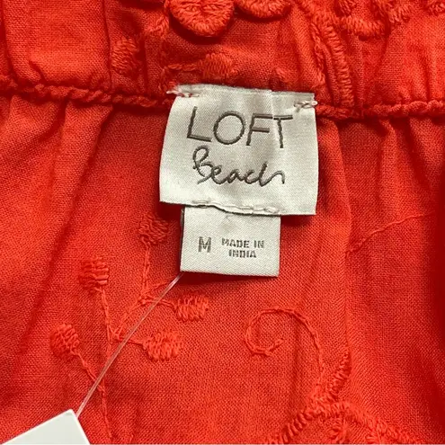 Loft  Beach Floral Embroidered Strapless Romper Red Orange Sz Medium NWT