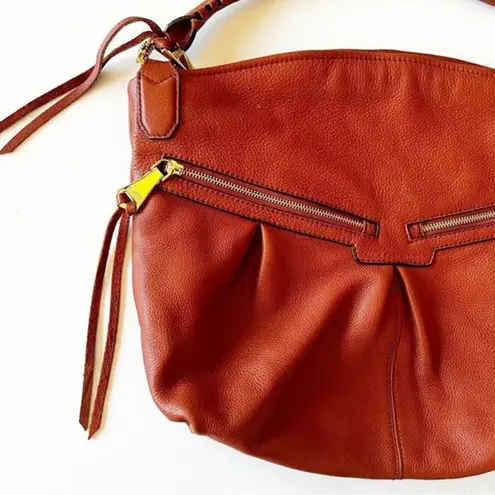 Aimee Kestenberg Slouchy Pebbled Leather Hobo Terra Cotta Shoulder Bag Gold Zip