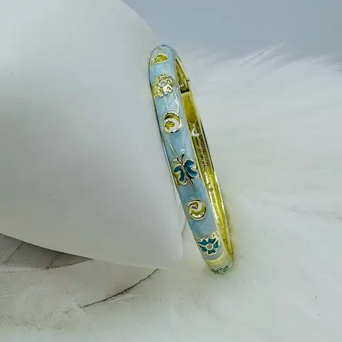 Blue Butterfly & Floral Theme Enamel Hollow Out Cloisonne Bangle Gold