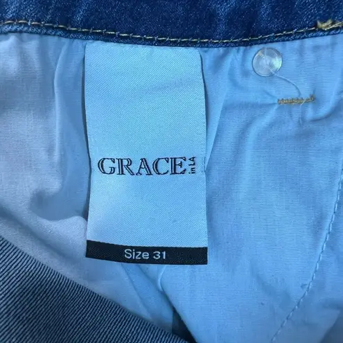 GRACE IN LA Easy Fit Jeans Womens 31 Blue Stretch Denim Distressed Cropped Capri