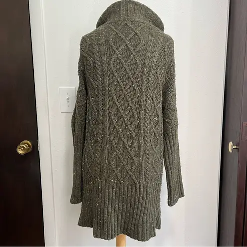 prAna Sweater Womens Small Chunky Turtleneck Cable Knit Olive Green Cardigan