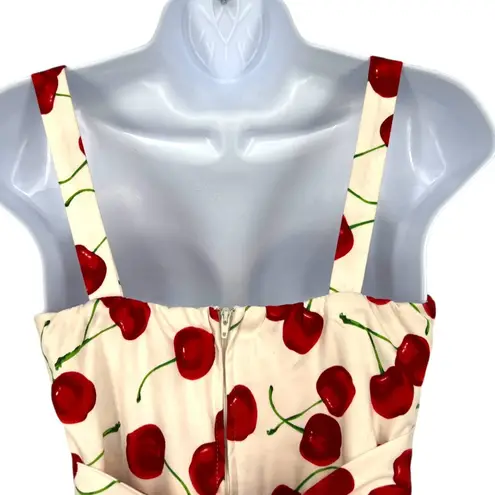 IXIA Cherry Print Sleeveless Fit and Flare Dress White Red Size Small