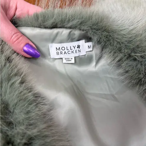Molly Bracken Sage Green Faux Fur Vest, Size Medium, Soft Fuzzy Winter Vest EUC