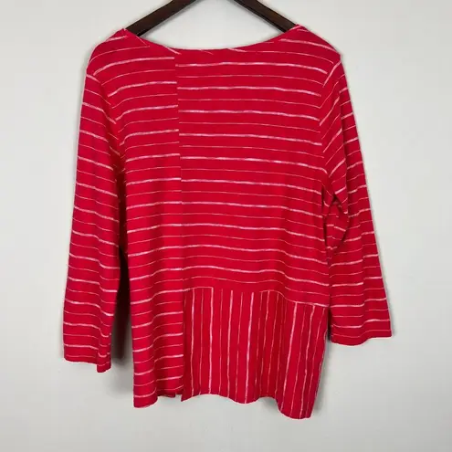 Habitat Top Womens Large Red Stripe Asymmetrical 3/4 Sleeve Clothes To Live In L