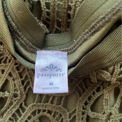 Vintage Passports Cotton Crocheted Boho Midi Long Elastic Waist Green Sz M Size M