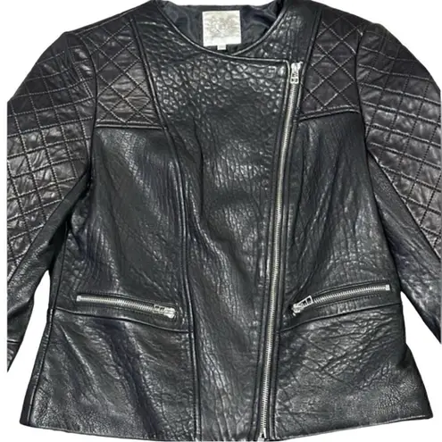 Dawn Levy Black Quilted Genuine Leather Moto Jacket Size Small
