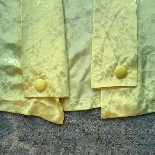Vintage Satin Short Sleeve Cardigan Geometric Pattern Yellow Medium