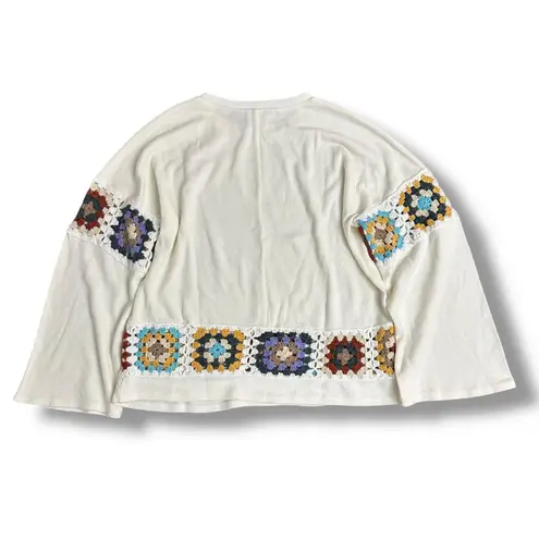 Loveriche Crochet Granny Square Trim Cream Sweater Boho Cottagecore Size M White Size M