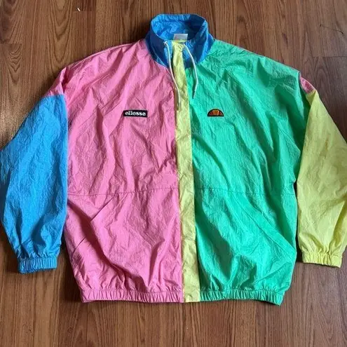 Ellesse Unisex Vintage Retro Colorblock Windbreaker Jacket Pink Size L