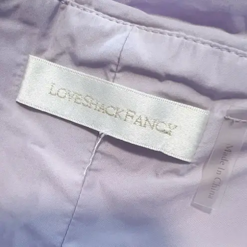 Love Shack Fancy  Jessilyn Ruched‎ Rosette Ruffle Hem Mini Dress in Lavender XS