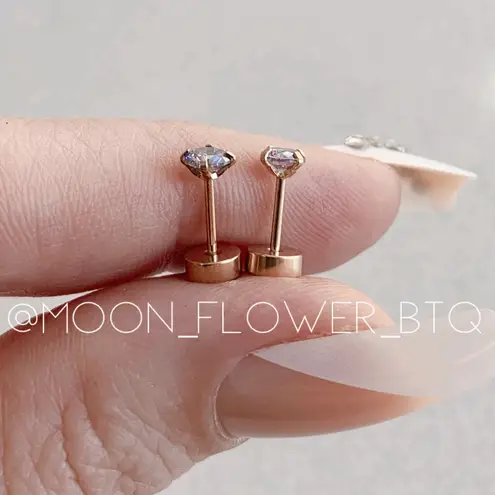 Tiny Rose Gold Rainbow CZ Flat Back Earrings Pink
