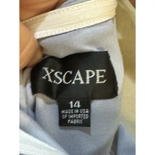 XScape NWT Camila Long Off The Shoulder Scuba Crepe Dress Ruched Blue Size 14