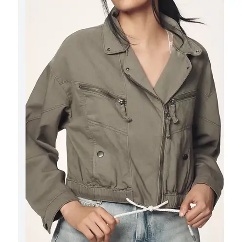 Anthropologie Pilcro Size XXS Tidal Moto Utility Jacket Top Long Sleeve Moss