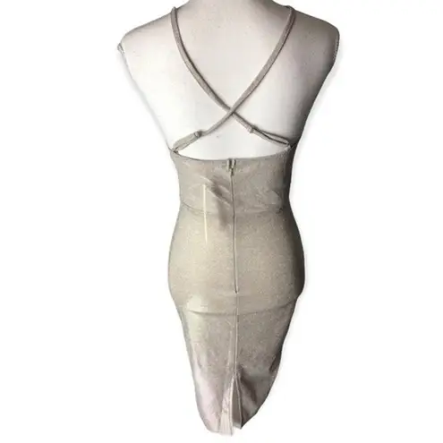 San Joy Metallic Shimmer V-neck Knee Length Bodycon Dress