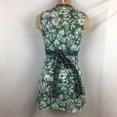 Sweet Pea Green & White Floral Mesh Short Sleeve Print Top L Size L