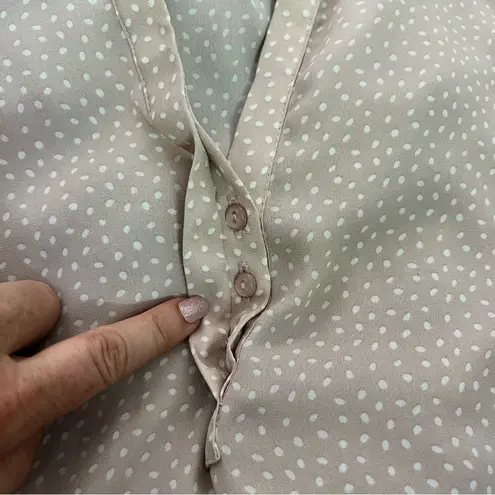 Alice Blue Simona Henley Sleeveless Cream White Polka Dot Blouse Size L