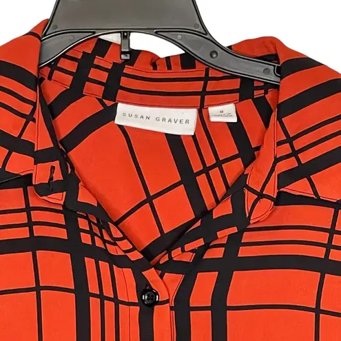 Susan Graver Button Up Shirt Size 8 Deep Orange Black Stripes Womens Blouse Top